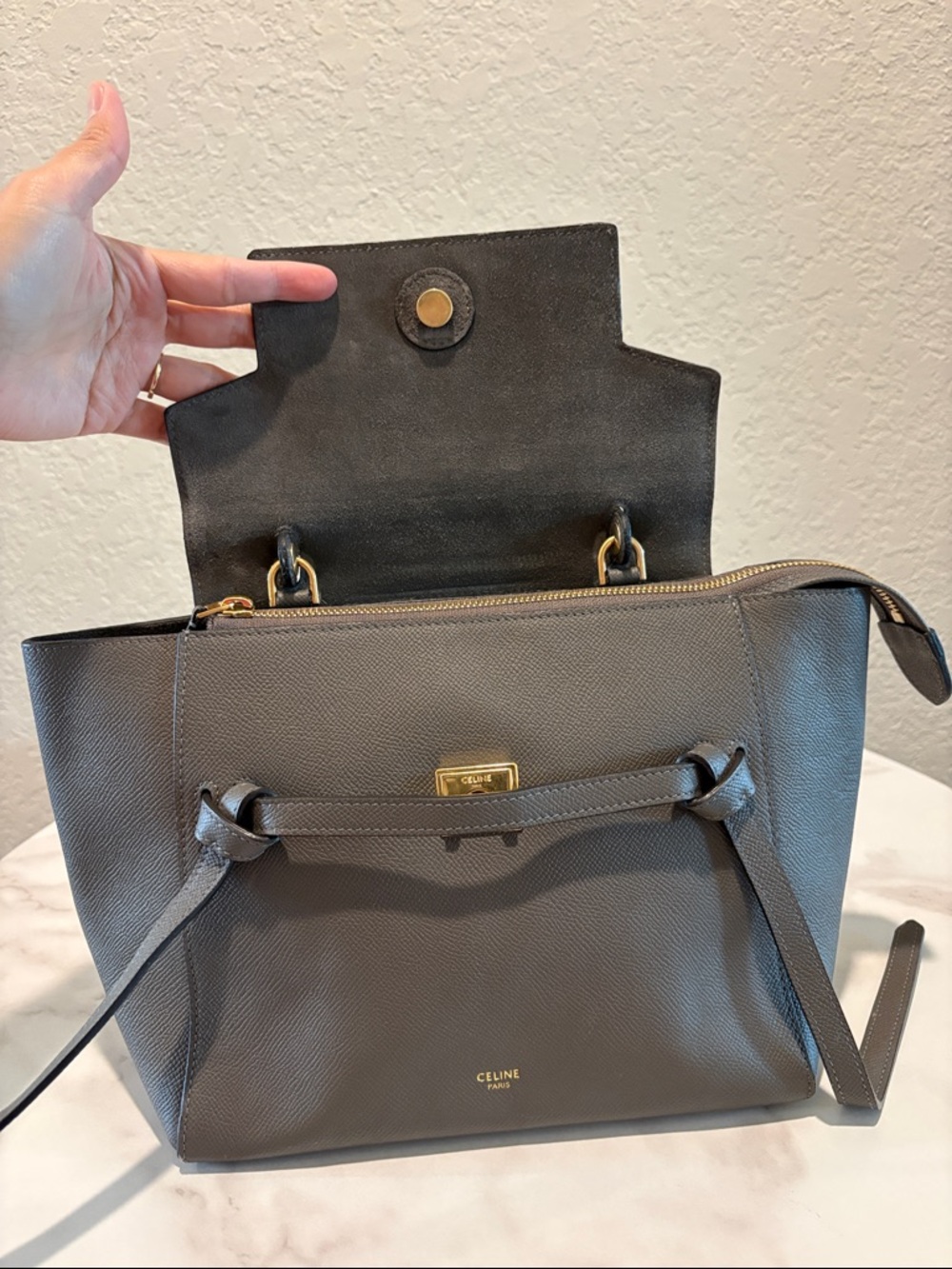 Celine Mini Belt Gray Leather Satchel with Top Handle - Picture 8 of 15